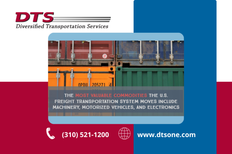 The most valuable commodities the U.S freight transportation system moves include machinery, motorized vehicles, and electronics.