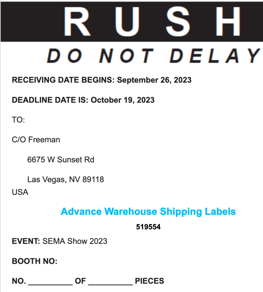 advance warehouse shipping label