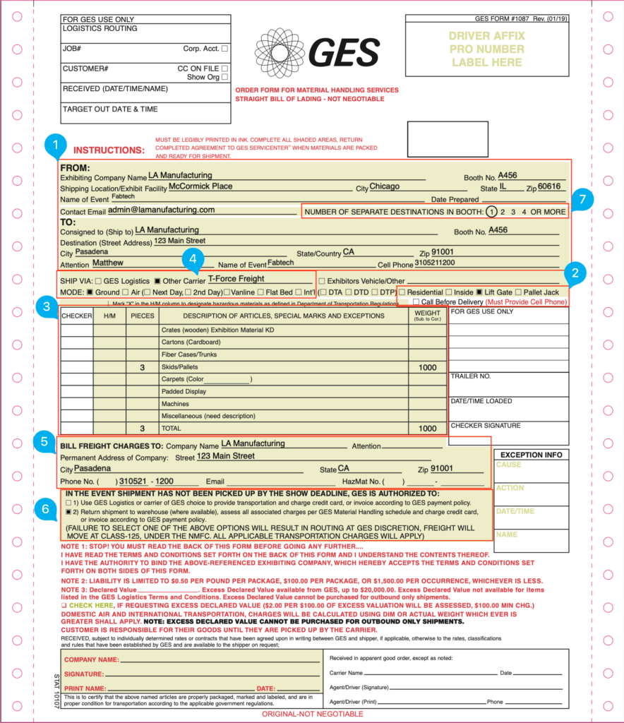 GES Material Handling Agreement