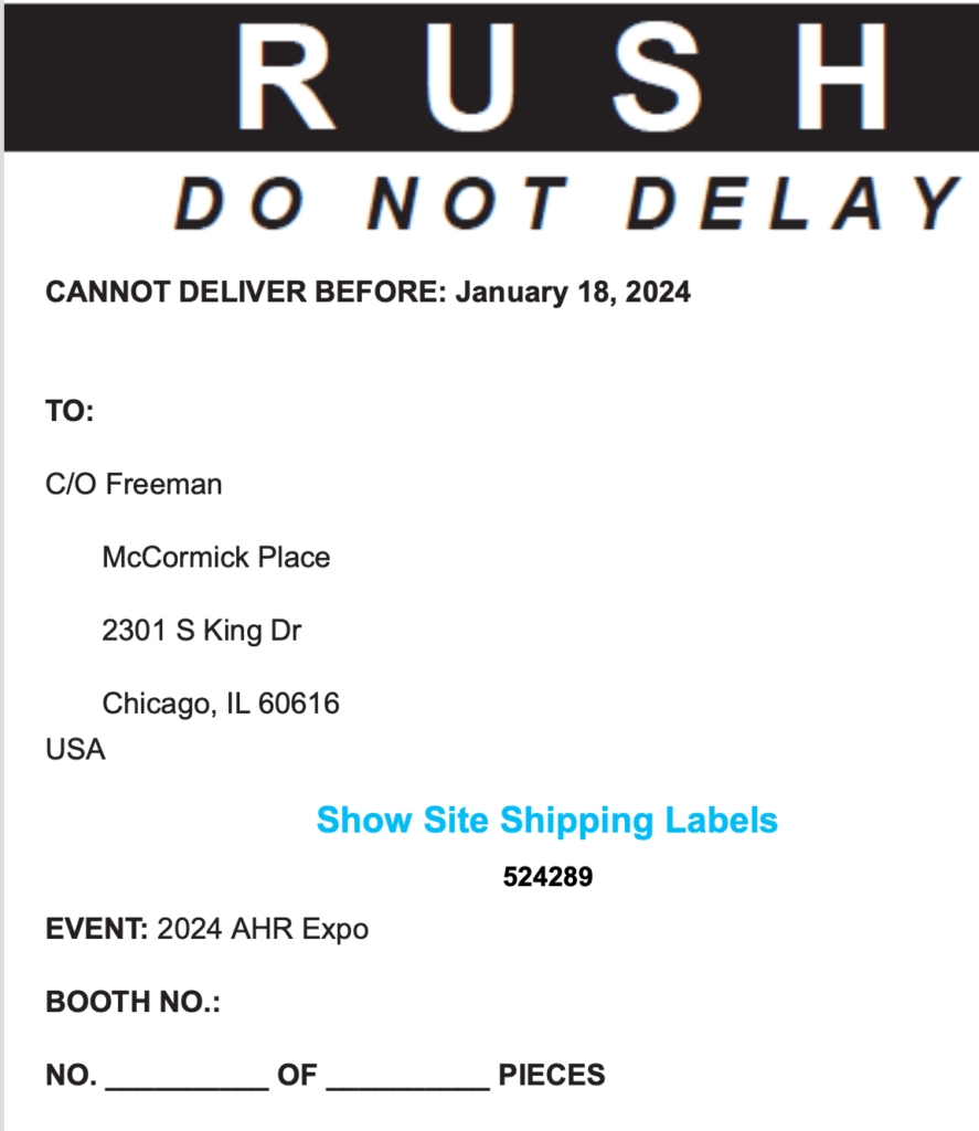 trade show shipping label