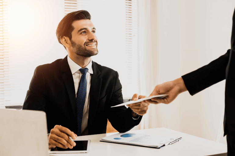 A freight agent getting a payment